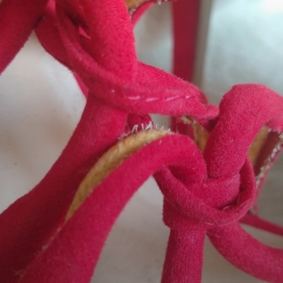 SHLEKH Red Suede Platform High Heel Shoes Ankle Strap  Heels Size 8M US - Picture 5 of 8